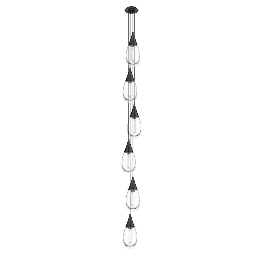 Innovations Milan 6-Light Teardrop Pendant | Art Deco Matte Black and Clear Glass | Dining Room & Kitchen Island | Model 106-450-1P-BK-G450-6CL