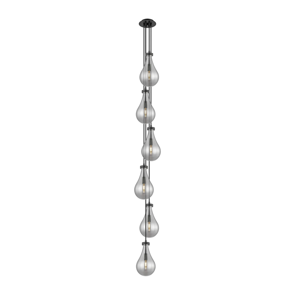 Innovations Owego 7in 6-Light Multi Pendant | Art Deco Matte Black and Light Smoke Glass | Dining Room & Foyer | Model 106-451-1P-BK-G451-7SM