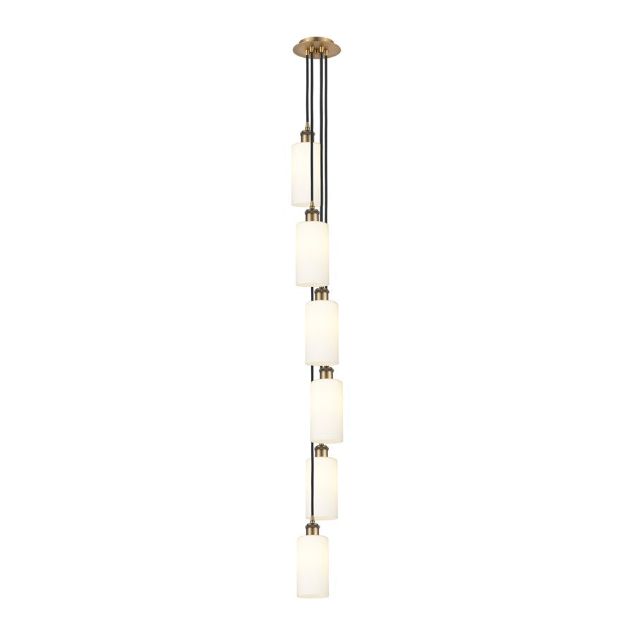 Innovations Crown Point 6-Light Multi Pendant | Brushed Brass and White Glass | Kitchen Island & Dining Room | Model 106B-6P-BB-G434-7WH