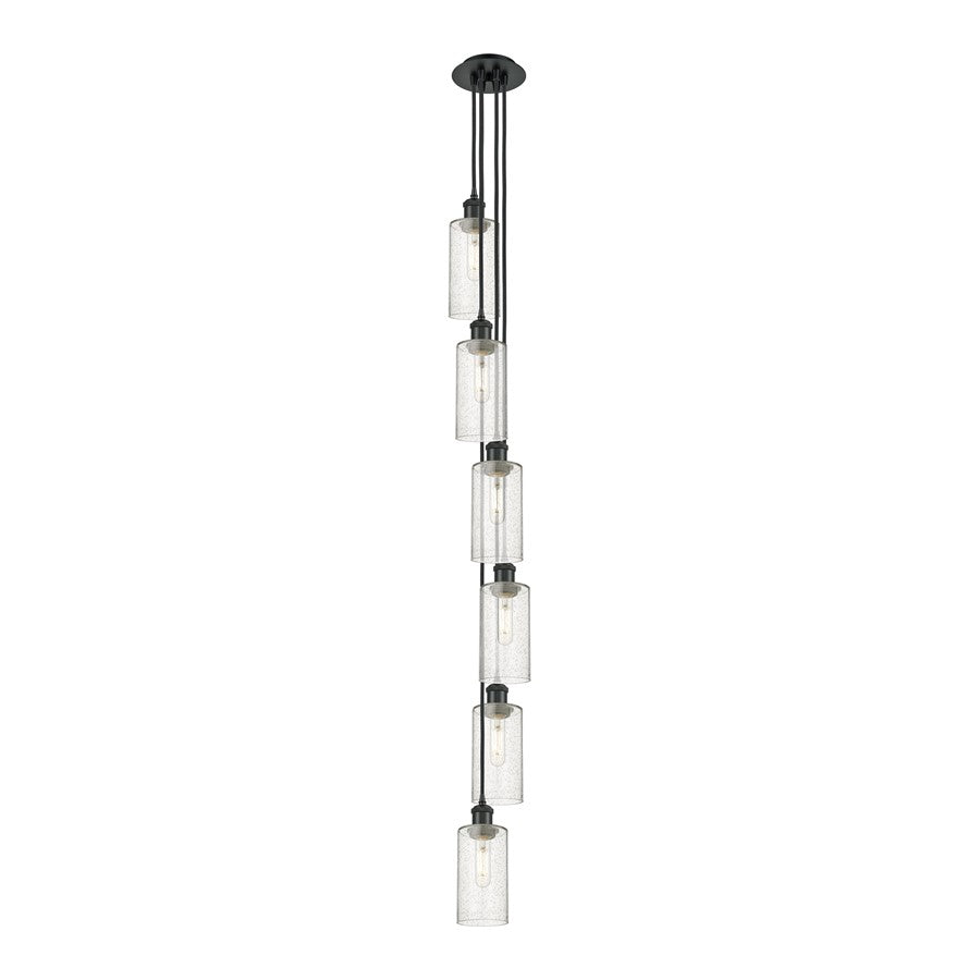 Innovations Crown Point 7in 6-Light Multi Pendant | Matte Black and Seedy Glass | Kitchen Island & Dining Room | Model 106B-6P-BK-G434-7SDY