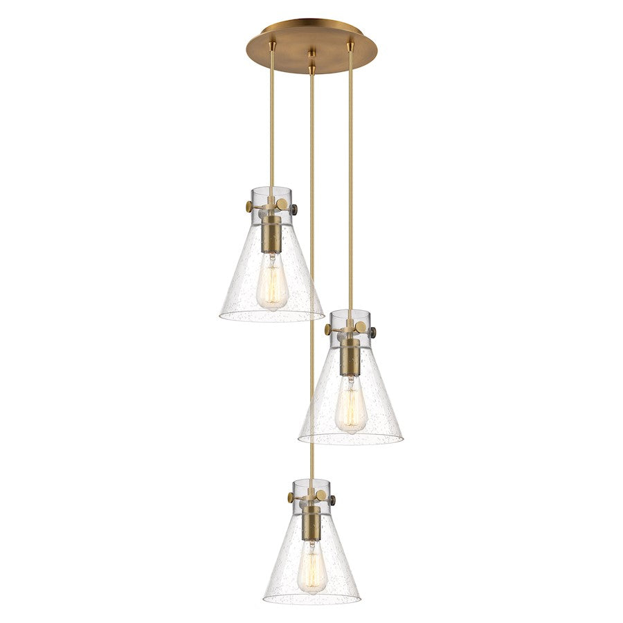 Innovations Newton Cone 16in 3-Light Pendant | Industrial Brushed Brass and Seedy Glass | Kitchen Island & Dining | Model 113-410-1PS-BB-G411-8SDY