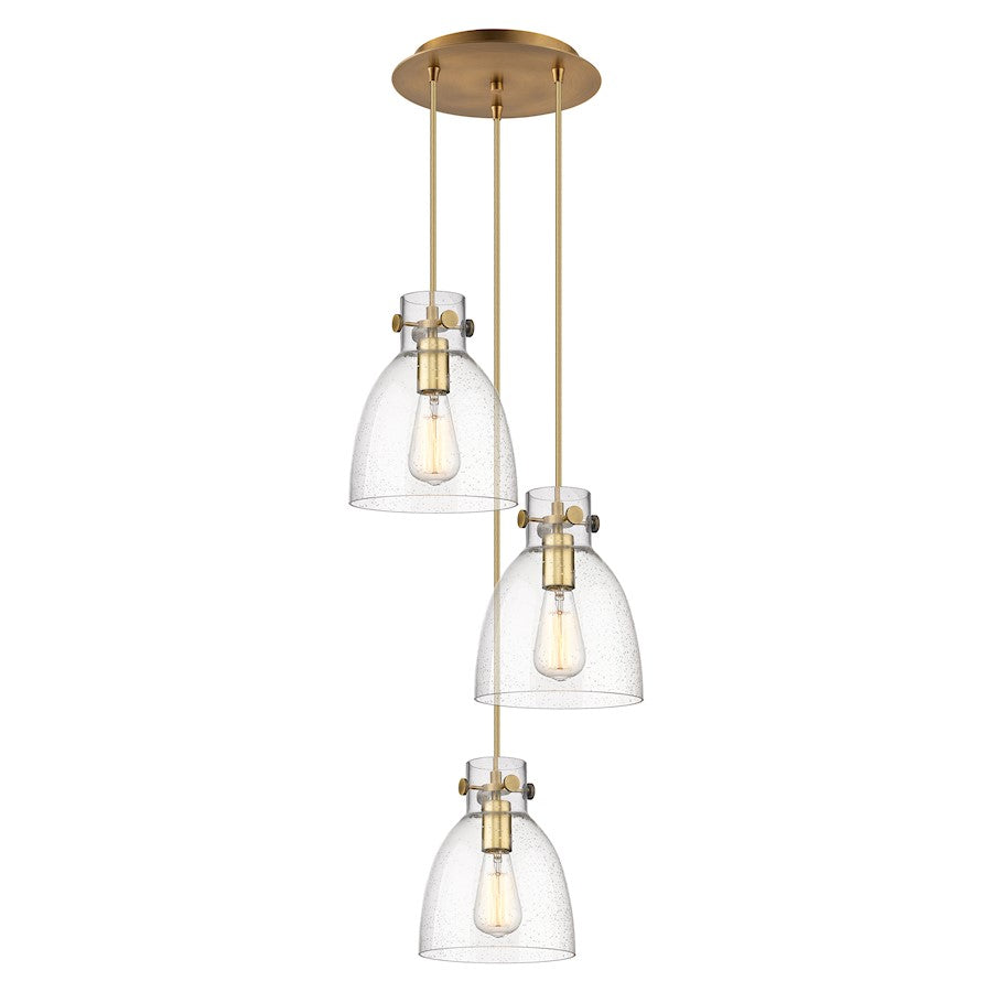 Innovations Newton Bell 16in 3-Light Pendant | Industrial Brushed Brass and Seedy Glass | Kitchen Island & Dining | Model 113-410-1PS-BB-G412-8SDY
