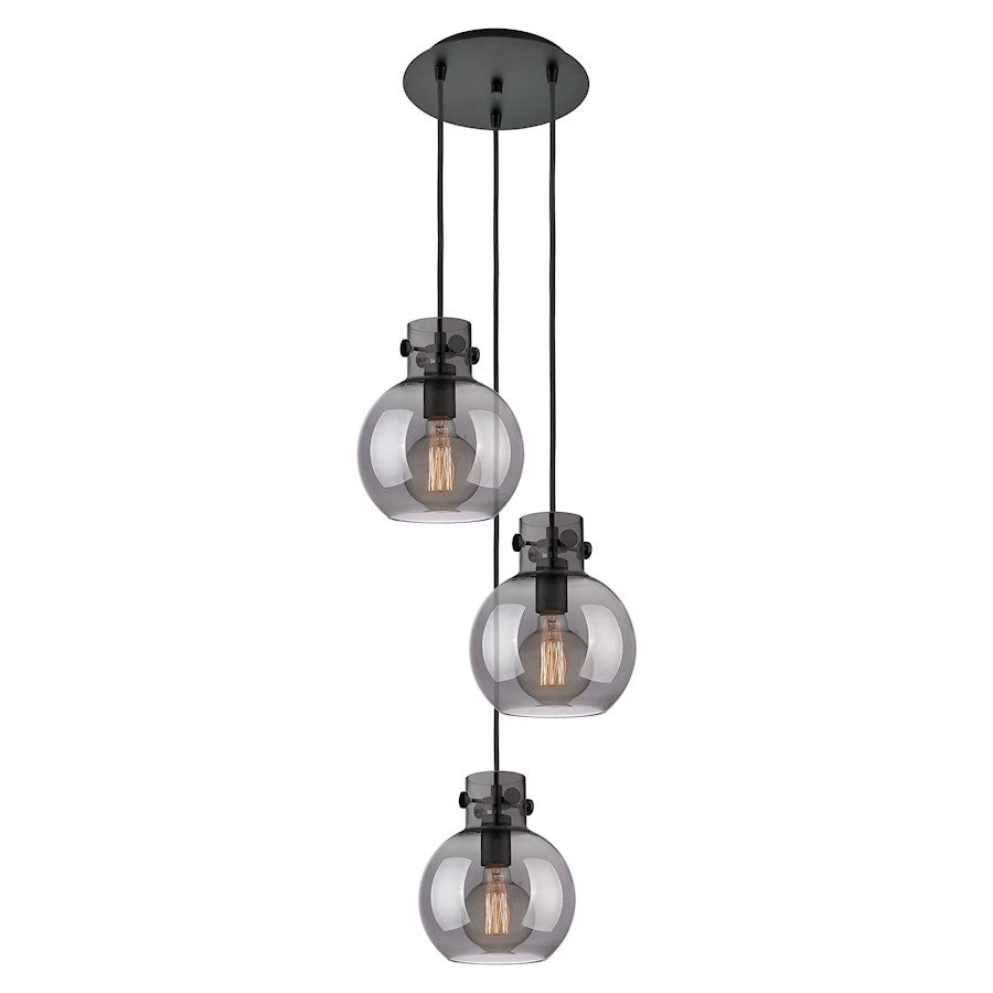 Innovations Newton Sphere 15.5in 3-Light Pendant | Industrial Matte Black and Light Smoke Glass | Kitchen Island | Model 113-410-1PS-BK-G410-8SM