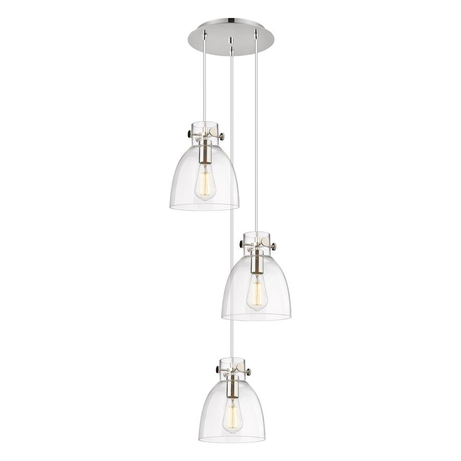 Innovations Newton Bell 16in 3-Light Pendant | Polished Nickel and Clear Glass | Kitchen Island & Dining Room | Model 113-410-1PS-PN-G412-8CL