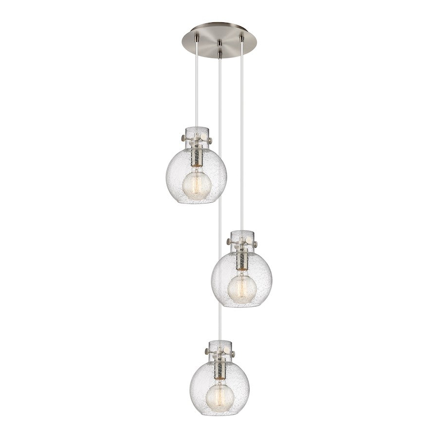 Innovations Newton Sphere 8in 3-Light Pendant | Industrial Brushed Satin Nickel and Seedy Glass | Kitchen Island | Model 113-410-1PS-SN-G410-8SDY