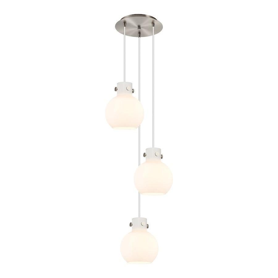 Innovations Newton Sphere 3-Light Globe Pendant | Restoration Brushed Satin Nickel and White Glass | Kitchen Island | Model 113-410-1PS-SN-G410-8WH