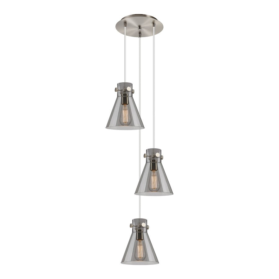 Innovations Newton Cone 15.5in 3-Light Pendant | Industrial Brushed Satin Nickel and Light Smoke Glass | Kitchen | Model 113-410-1PS-SN-G411-8SM