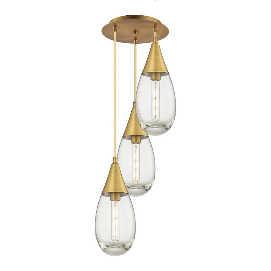Innovations Malone 14in 3-Light Pendant | Art Deco Brushed Brass & Clear Glass | Kitchen Island & Dining Room | Model 113-450-1P-BB-G450-6CL