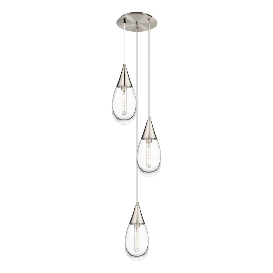 Innovations Malone 6in 3-Light Pendant | Art Deco Brushed Satin Nickel and Clear Glass Teardrop | Dining Room | Model 113-450-1P-SN-G450-6CL
