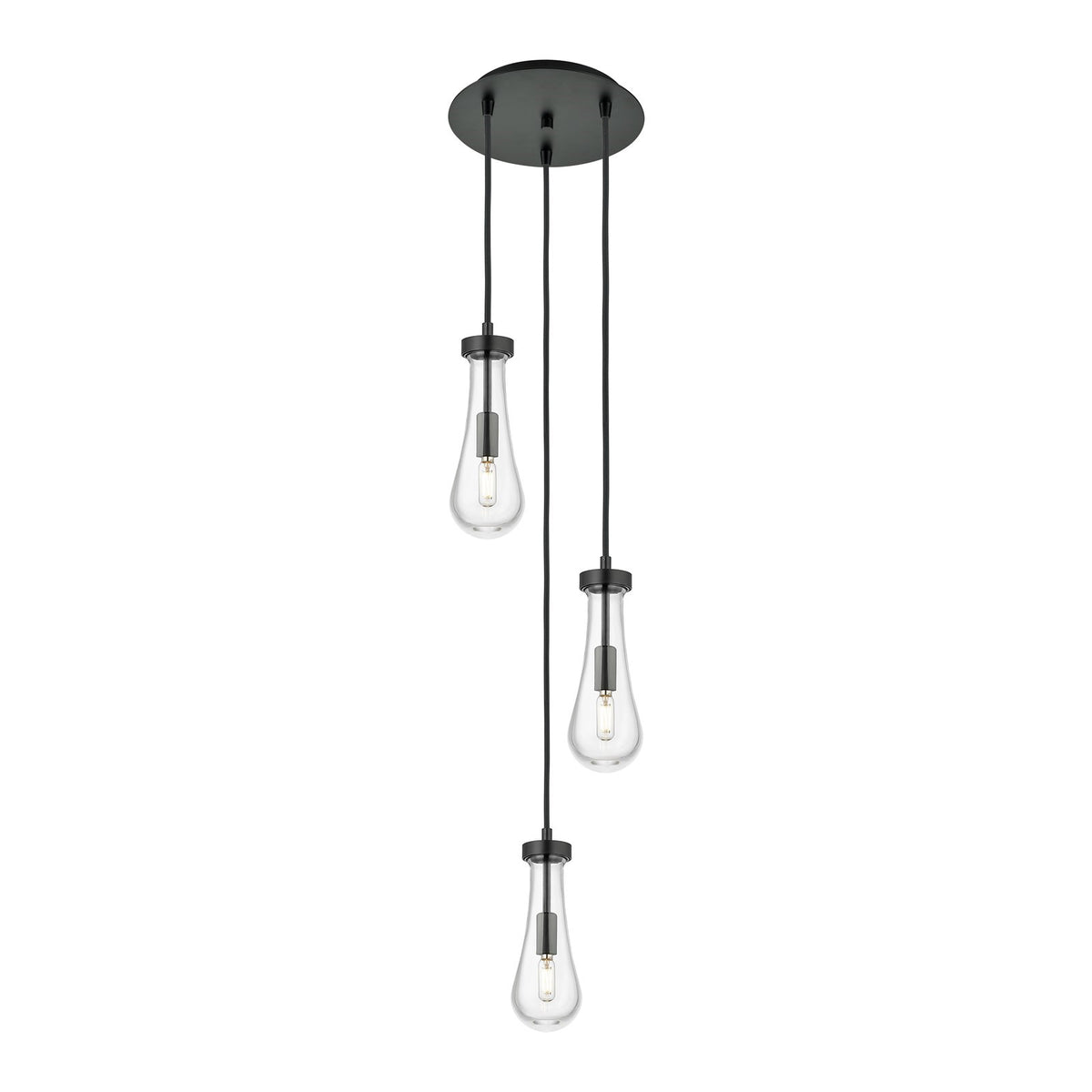 Innovations Owego 13in 3-Light Multi Pendant | Art Deco Matte Black and Clear Glass | Kitchen Island & Dining Room | Model 113-451-1P-BK-G451-4CL
