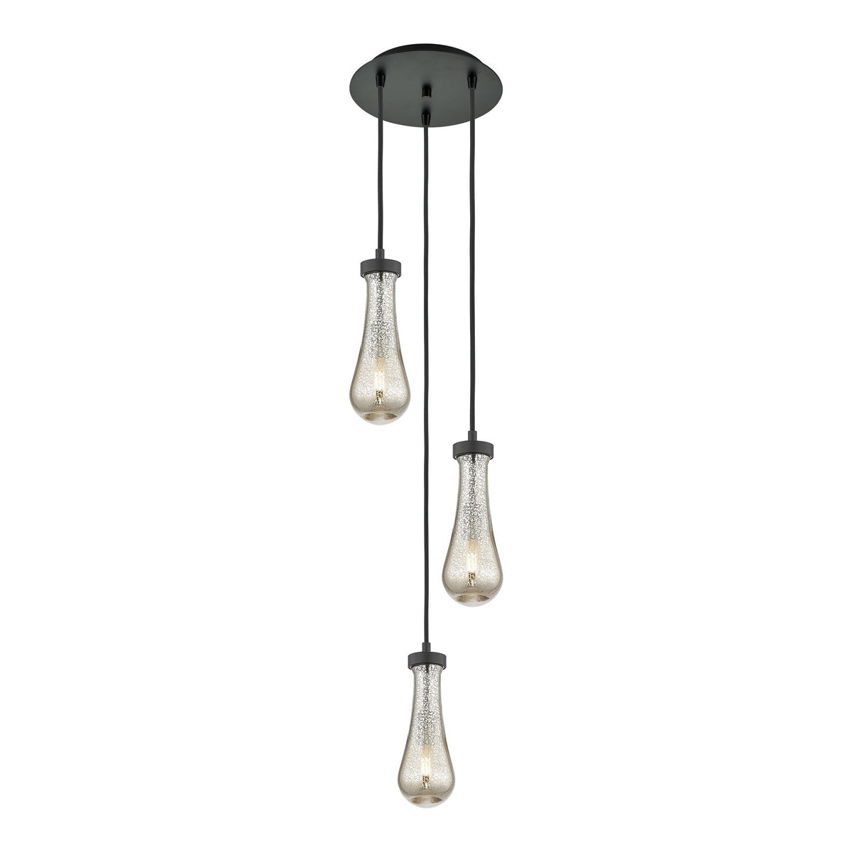 Innovations Owego 13in 3-Light Multi Pendant | Art Deco Brushed Matte Black and Mercury Glass | Kitchen Island | Model 113-451-1P-BK-G451-4ME