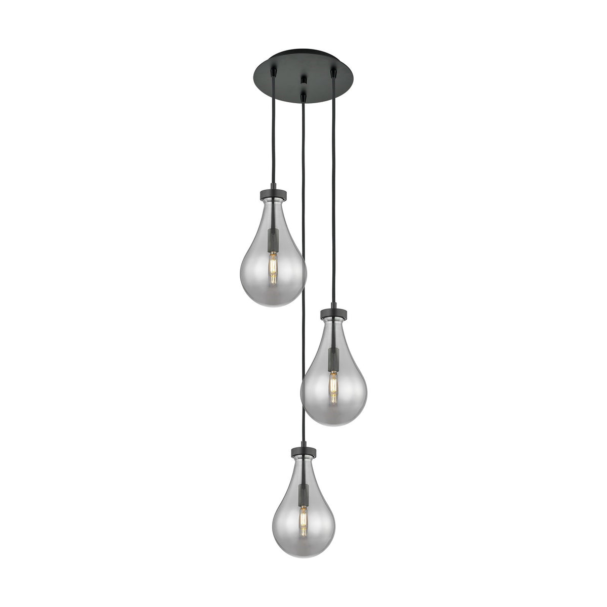 Innovations Owego 13in 3-Light Multi Pendant | Art Deco Matte Black and Light Smoke Glass | Kitchen Island & Dining | Model 113-451-1P-BK-G451-7SM