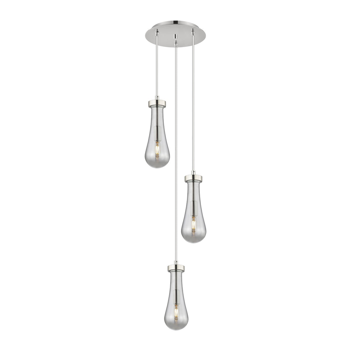 Innovations Owego 13in 3-Light Multi Pendant | Art Deco Polished Nickel and Light Smoke Glass | Kitchen Island | Model 113-451-1P-PN-G451-4SM