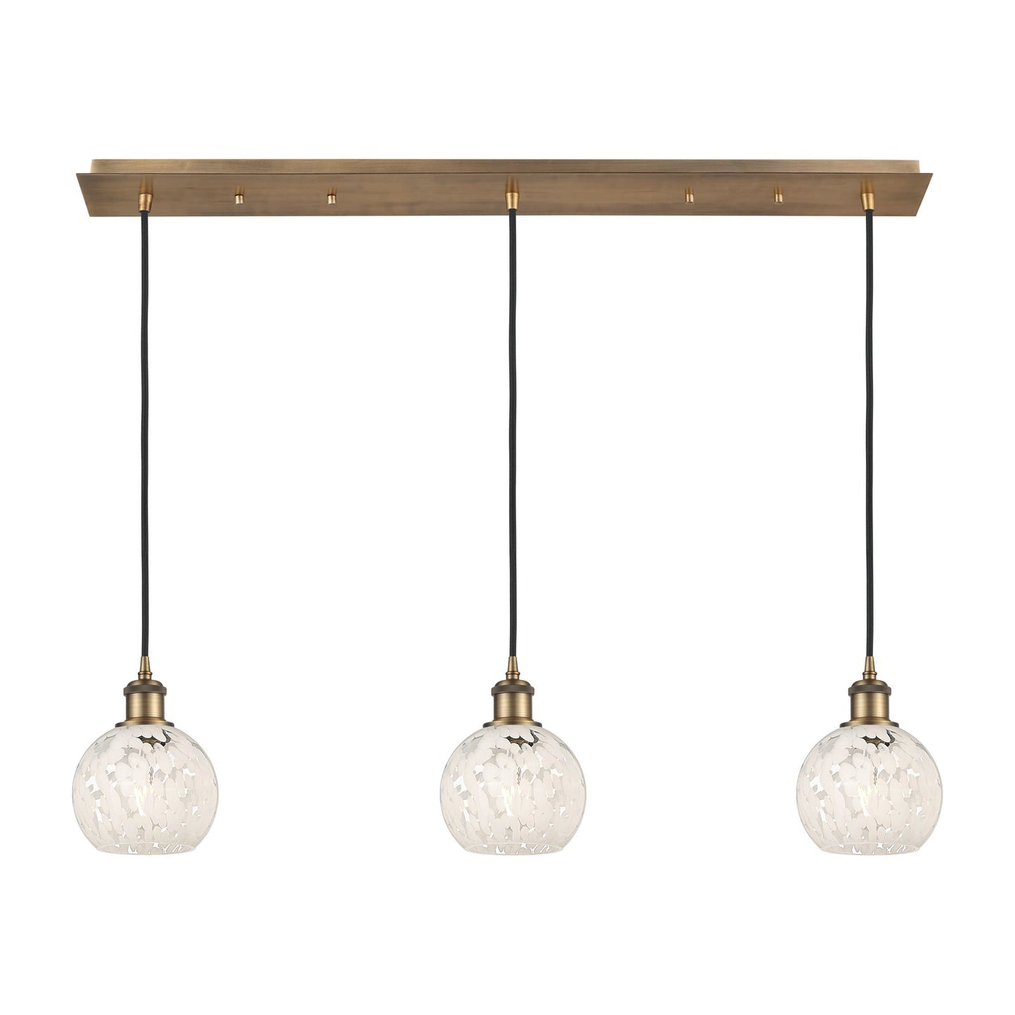 Innovations White Mouchette 38in 3-Light Linear Pendant | Art Deco Brushed Brass Steel and Clear Glass | Kitchen Island & | Model 123B-3P-BB-G1216-6WM