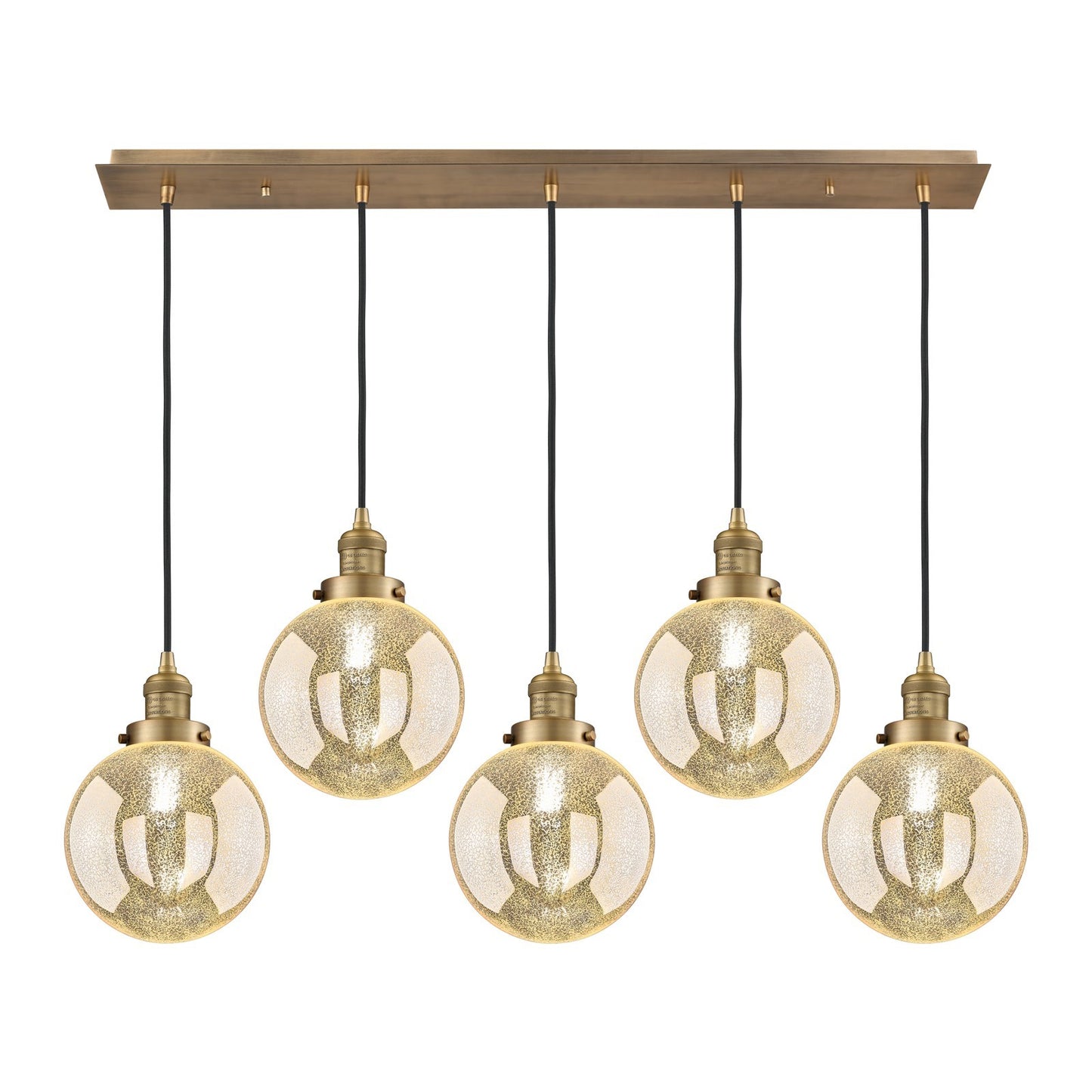 Innovations Beacon 40in 5-Light Linear Pendant | Art Deco Brushed Brass Steel and Mercury Seeded Glass | Kitchen Island & Dining | Model 125F-5P-BB-G208-8