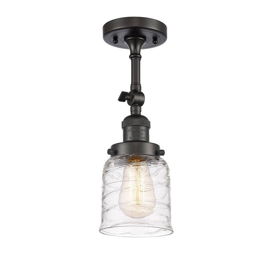 Innovations Franklin Restoration Bell 5in 1-Light Semi-Flush | Industrial Oil Rubbed Bronze Steel and Deco Swirl Glass | Entryway & | Model 201F-OB-G513
