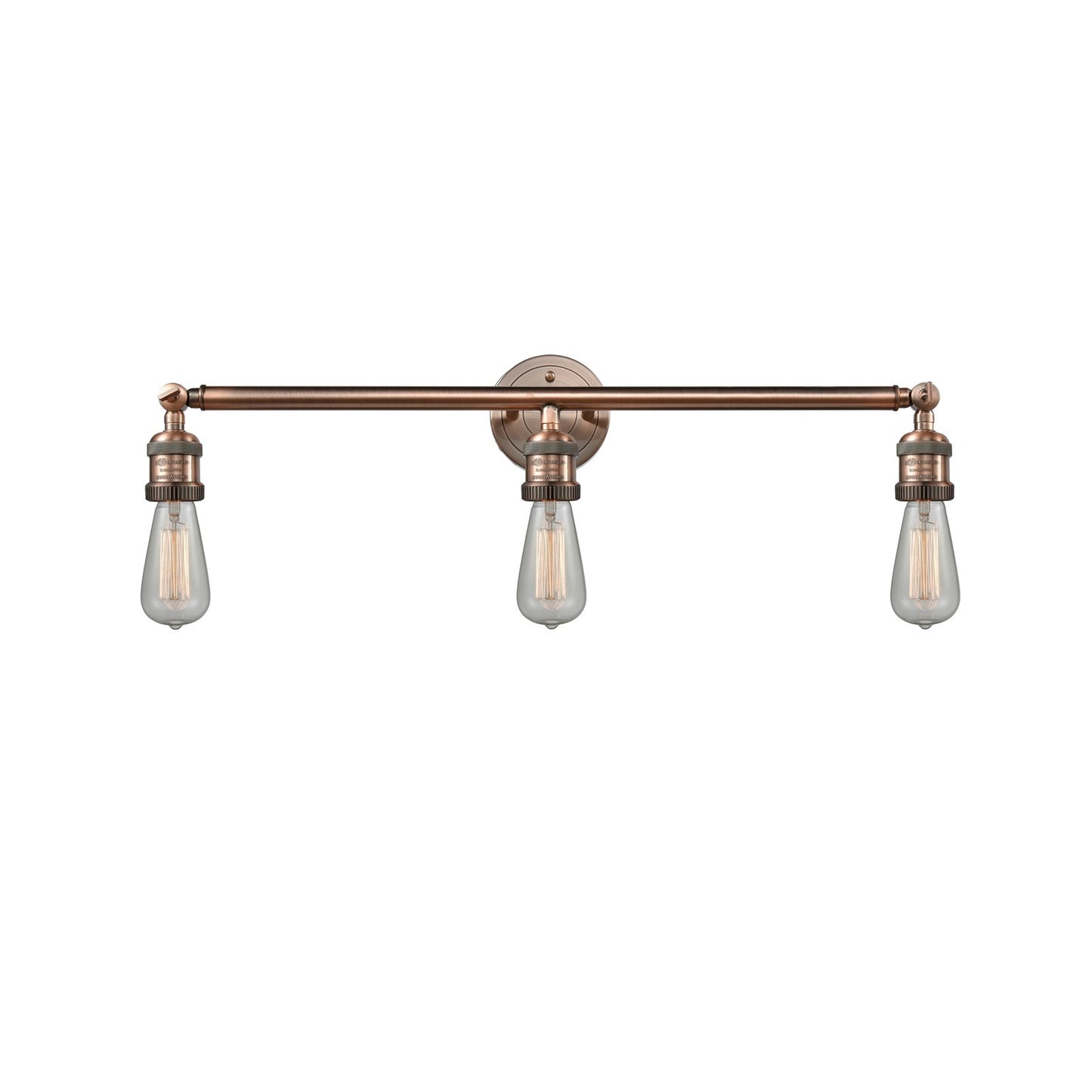 Innovations Bare Bulb 30in 3-Light Bath Vanity Light | Industrial Antique Copper Steel and Cast Brass | Bathroom Vanity | Model 205-AC