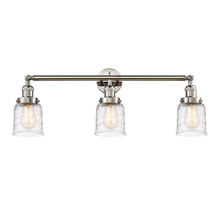 Innovations Franklin Restoration Bell 30in 3-Light Vanity | Industrial Polished Nickel and Deco Swirl Glass | Bathroom Vanity | Model 205-PN-G513