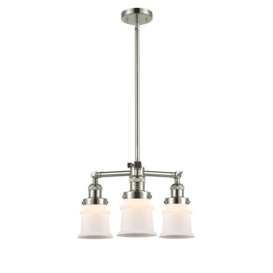 Innovations Canton 18in 3-Light LED Chandelier | Industrial Farmhouse Polished Nickel and Matte White Frosted Glass | Dining Room | Model 207-PN-G181S-LED