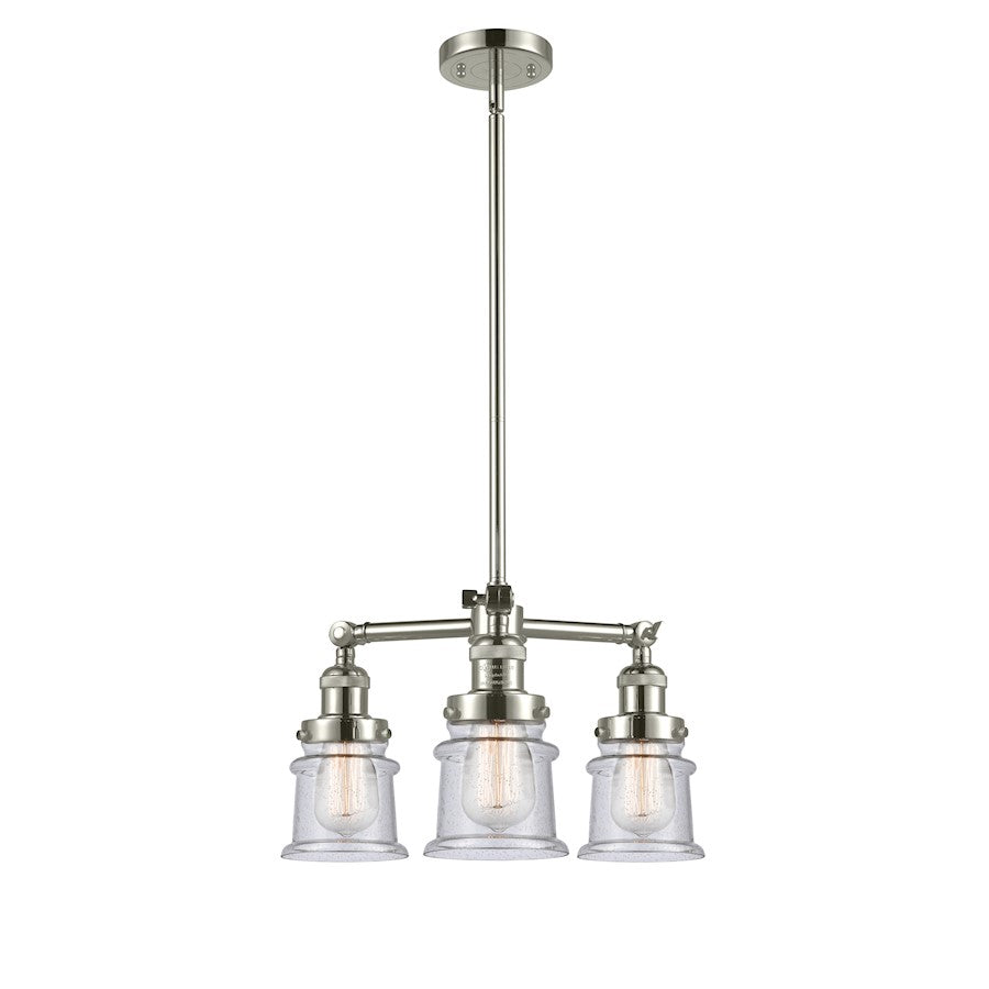 Innovations SM Canton 18in 3-Light LED Chandelier | Industrial Farmhouse Polished Nickel and Seeded Bell Glass | Dining Room & | Model 207-PN-G184S-LED