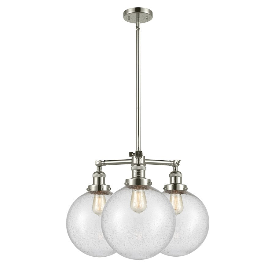 Innovations XL Beacon 24in 3-Light Chandelier | Industrial Polished Nickel and Amber Seeded Glass | Dining Room & Living Room | Model 207-PN-G204-10