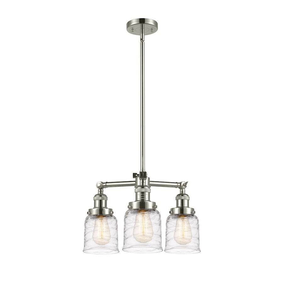 Innovations Franklin Restoration Bell 19in 3-Light LED Chandelier | Industrial Polished Nickel and Deco Swirl Glass | Dining Room | Model 207-PN-G513-LED