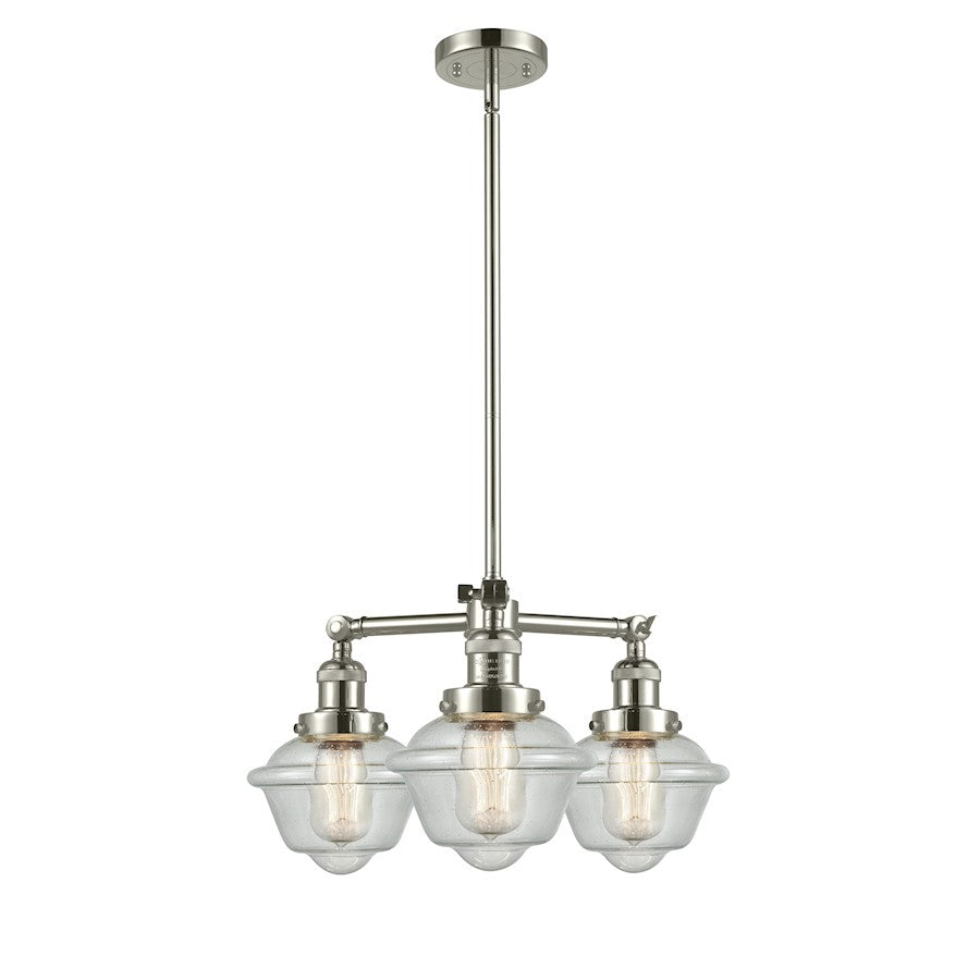 Innovations Lighting Franklin Restoration Small Oxford 20in 3-Light Chandelier | Industrial Polished Nickel and Amber Seeded Glass | Model 207-PN-G534