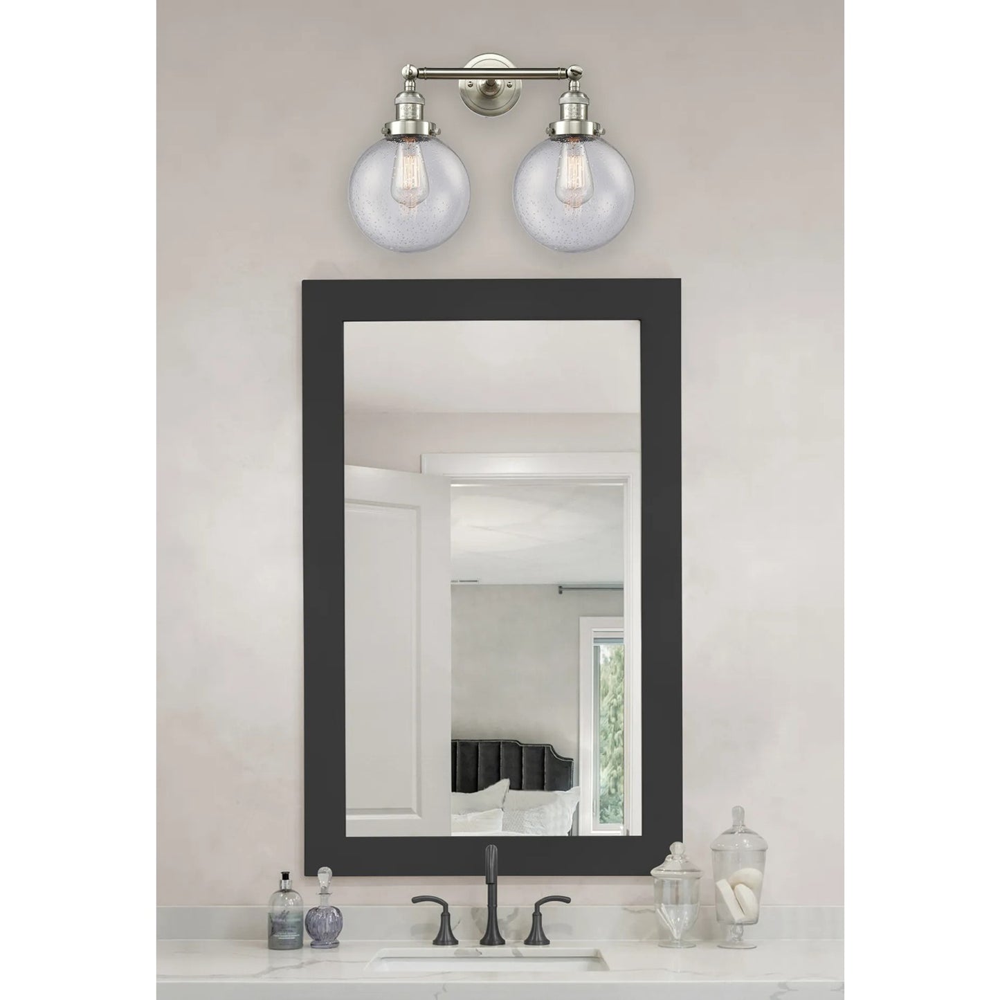 Innovations 2-Light Vertical Vanity | Industrial Brushed Satin Nickel and Seedy Glass | Bathroom Vanity | 8 x 25 x 9 in | Model 208L-SN-G204-8