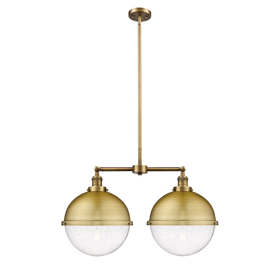 Innovations Franklin Restoration Hampden 18in 2-Light Island Light | Traditional Brushed Brass and Seedy Glass | Kitchen Island | Model 209-BB-HFS-124-BB