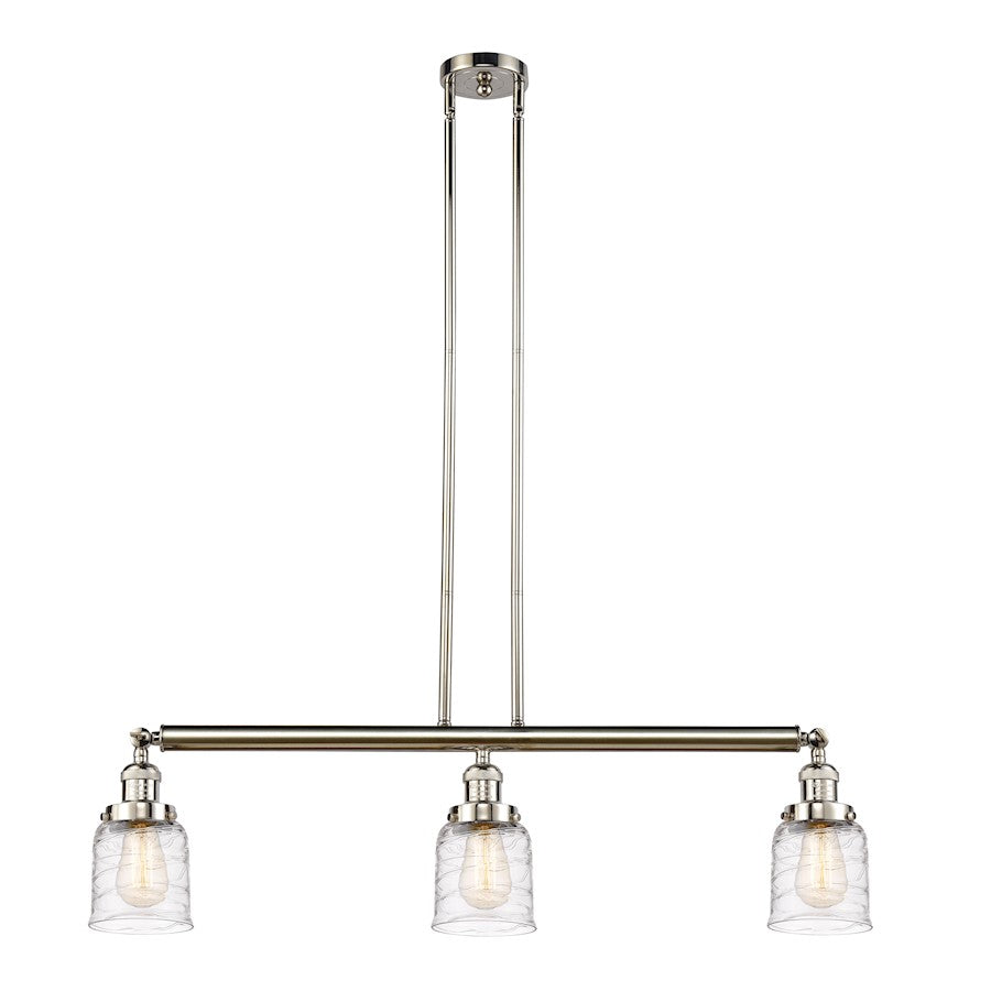 Innovations Franklin Restoration Bell 37.5in 3-Light Island Light | Industrial Polished Nickel Steel and Deco Swirl Glass | Kitchen | Model 213-PN-G513