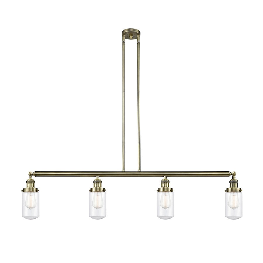 Innovations Franklin Restoration Dover 49in 4-Light Island Light | Traditional Antique Brass Steel and Clear Glass | Kitchen Island & | Model 214-AB-G312