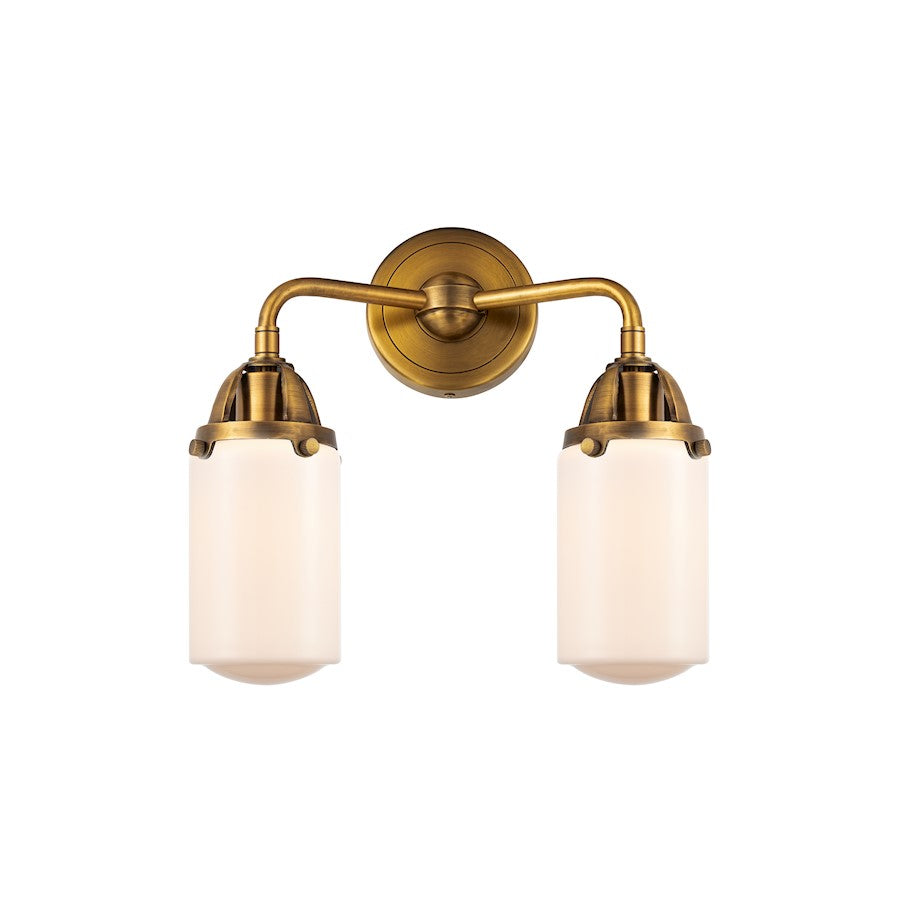 Innovations Dover 12.5in 2-Light Vanity Light | Transitional Brushed Brass Steel and Matte White Frosted Glass | Bathroom | Model 288-2W-BB-G311-LED
