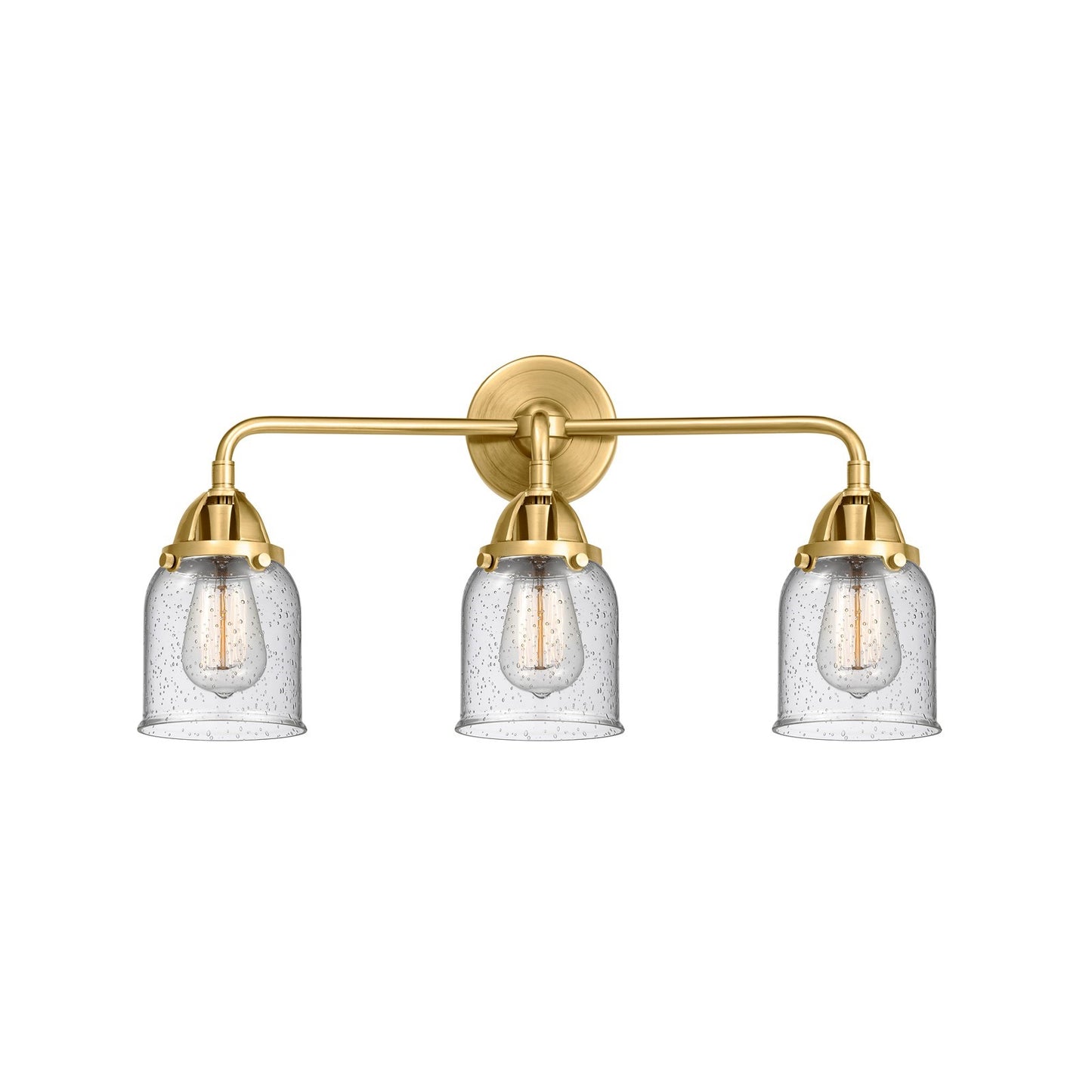 Innovations Bell 23in 3-Light Bath Vanity | Transitional Satin Gold Steel and Seedy Glass | Bathroom Vanity & Powder Room | Model 288-3W-SG-G54-LED