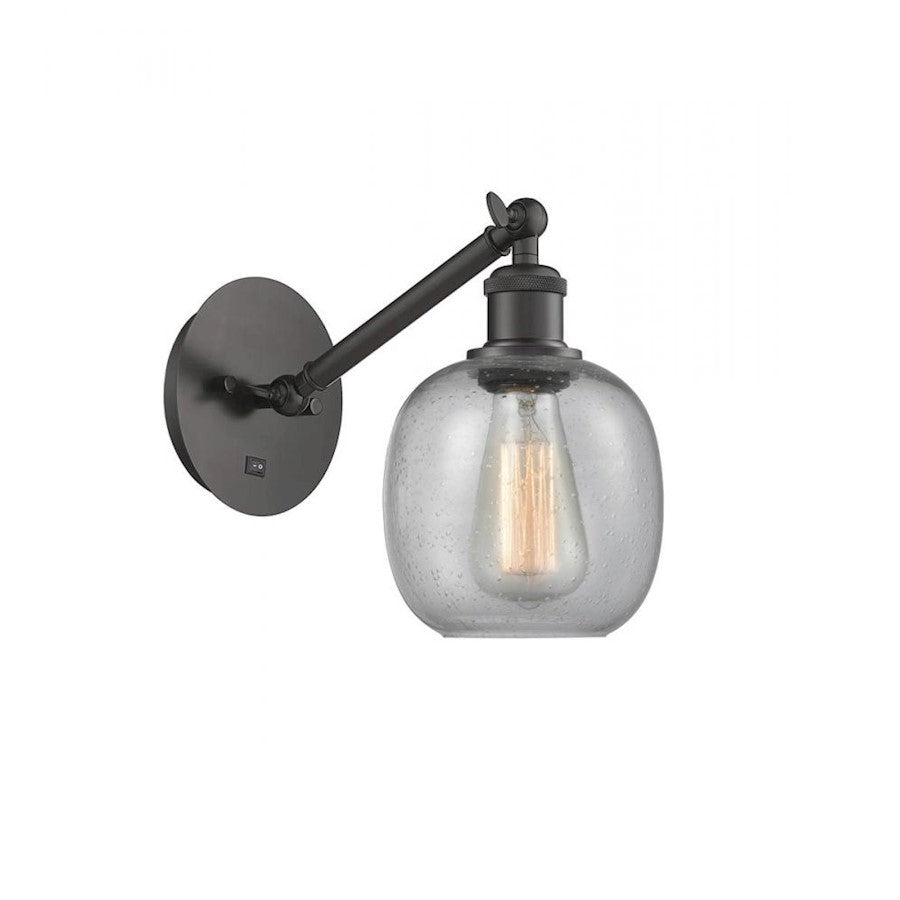 Innovations Ballston Belfast 13in 1-Light Wall Sconce | Industrial Oil Rubbed Bronze Steel and Seedy Glass | Hallway & Bathroom | Model 317-1W-OB-G104