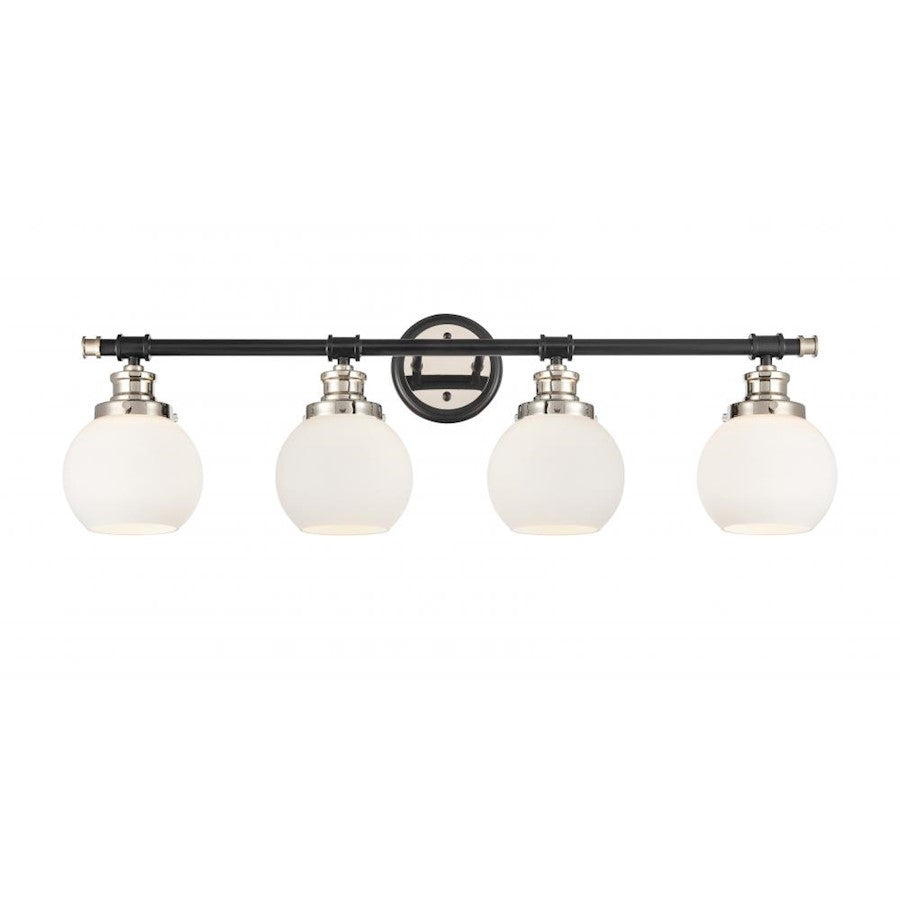 Innovations Saybrook 33in 2-Light LED Vanity | Transitional Industrial Black Polished Nickel and Matte White Frosted Glass | Model 340-4W-BPN-G3401-6-LED