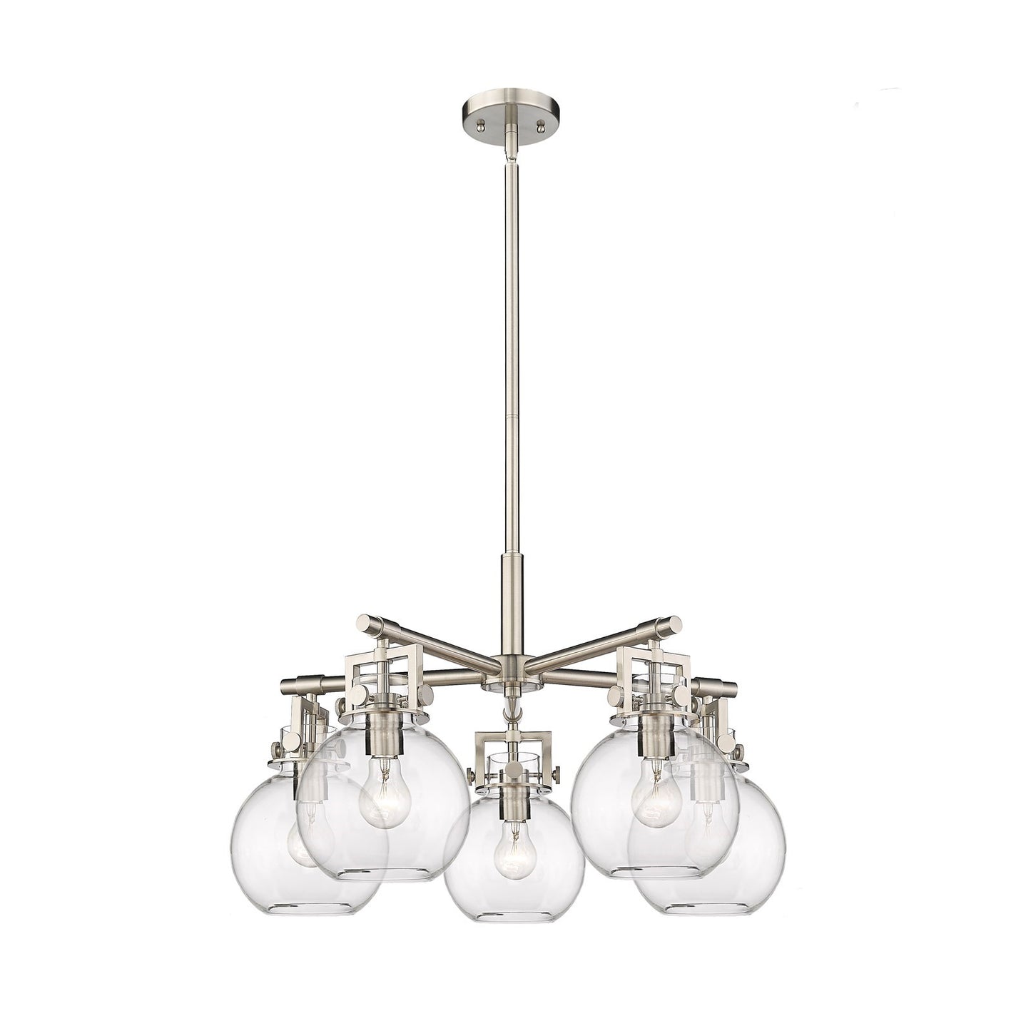 Innovations Newton Sphere 26in 5-Light Chandelier | Industrial Satin Nickel and Clear Glass | Dining Room & Living Room | Model 411-5CR-SN-G410-7CL