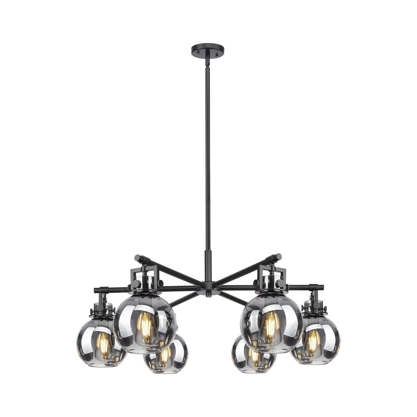 Innovations Newton Sphere 34in 6-Light Chandelier | Industrial Matte Black and Light Smoke Glass | Kitchen Island | Model 411-6CR-BK-G410-7SM