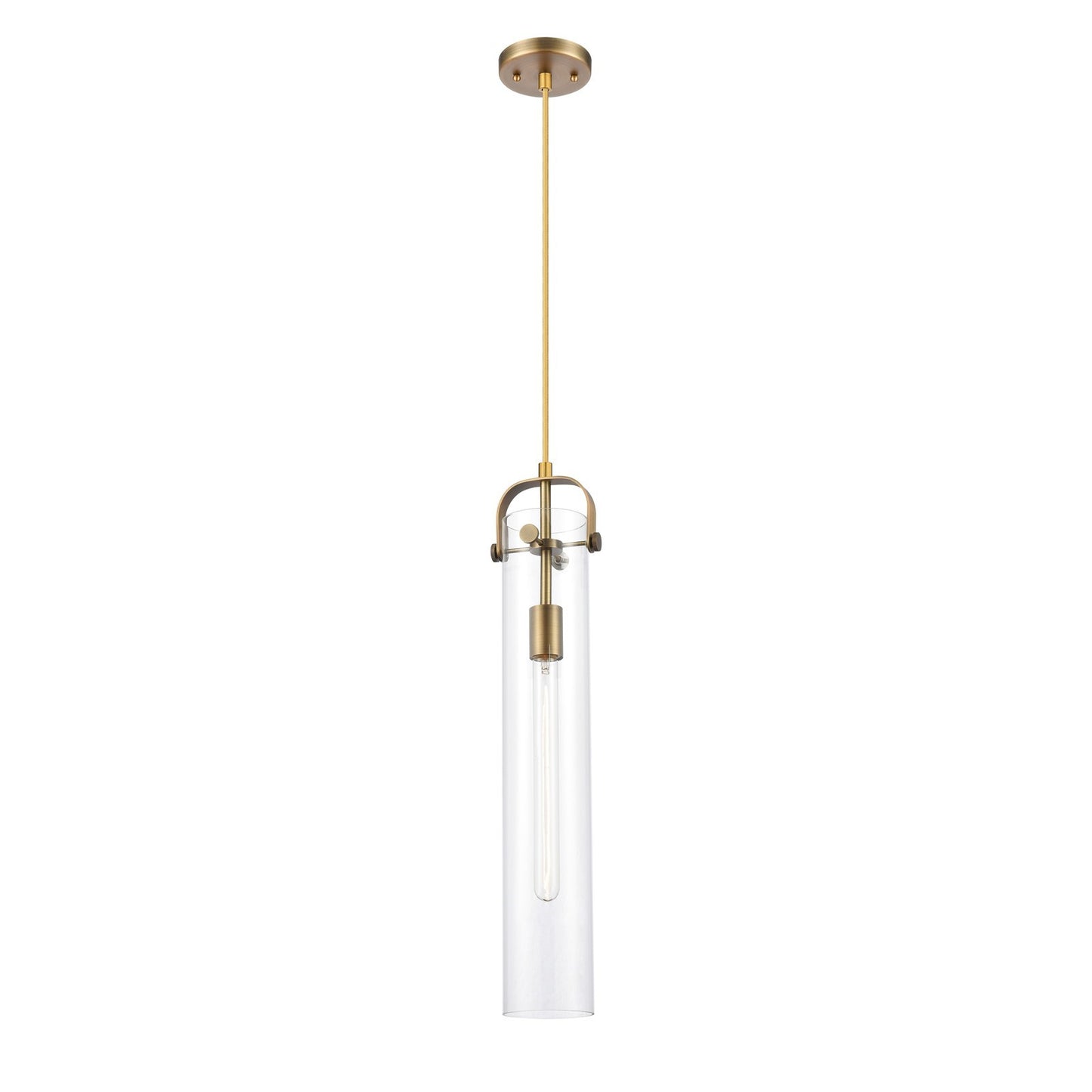 Innovations Pilaster 4.75in 1-Light Pendant | Industrial Brushed Brass and Clear Glass | Kitchen Island & Dining Room | Model 413-1PS-BB-G413-1S-4CL