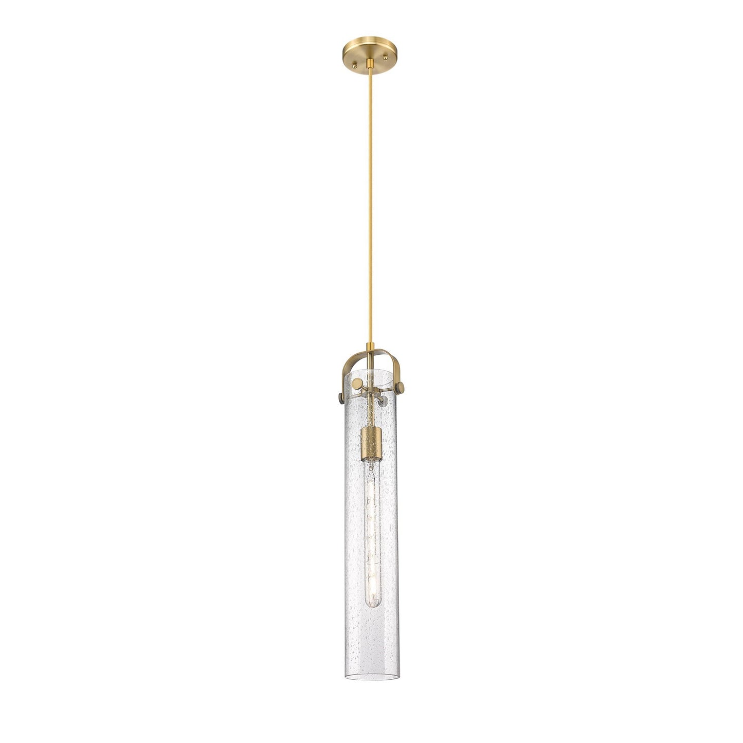 Innovations Pilaster 4.75in 1-Light Pendant | Industrial Brushed Brass and Seedy Glass | Kitchen Island & Dining Room | Model 413-1PS-BB-G413-1S-4SDY