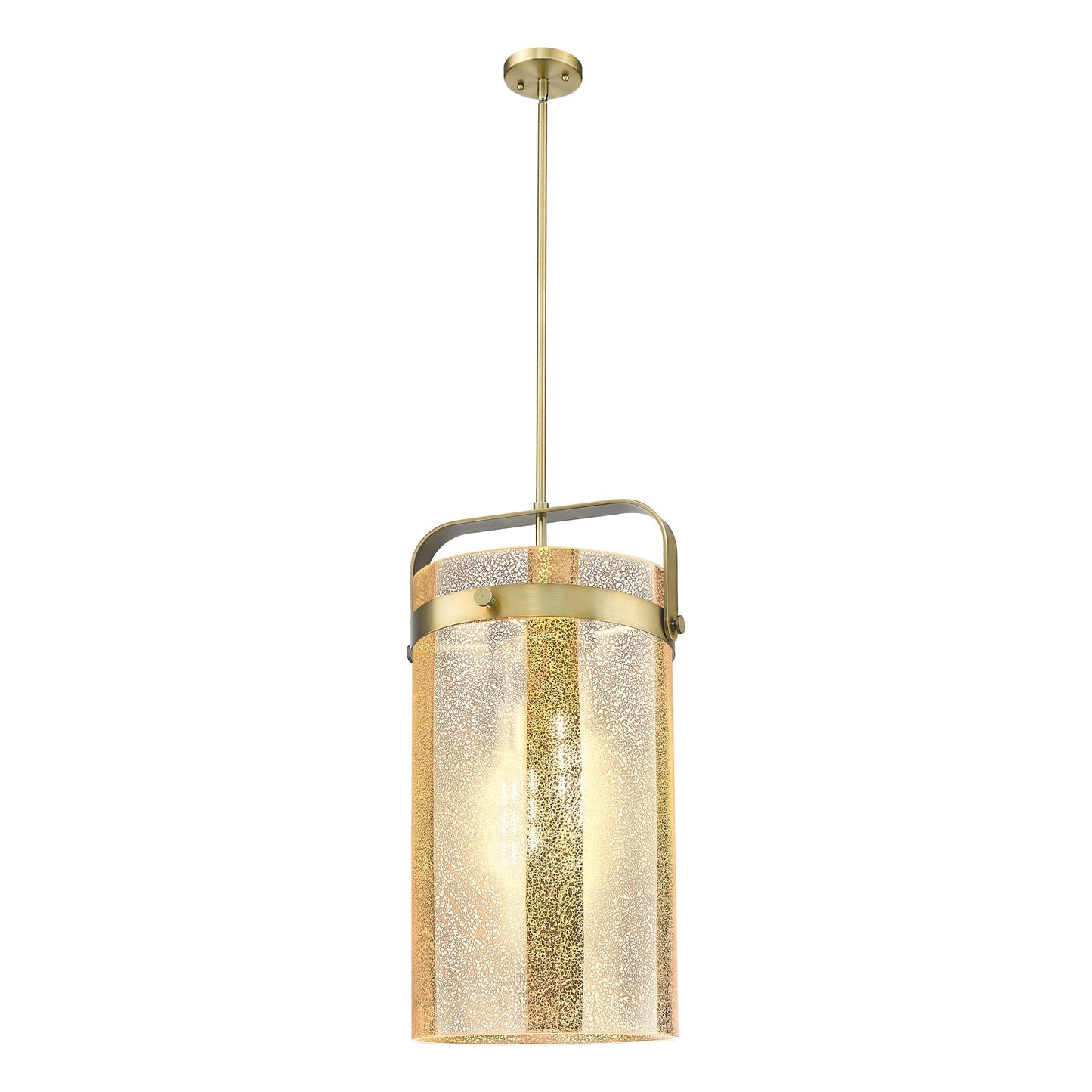 Innovations Pilaster 12in 4-Light Pendant | Industrial Brushed Brass and Mercury Glass | Kitchen Island & Dining Room | Model 413-4SL-BB-G413-4S-12ME