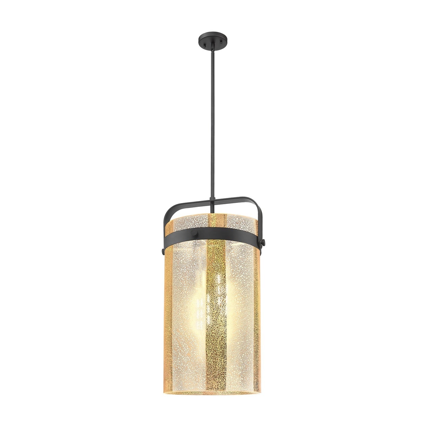 Innovations Pilaster 12in 4-Light Pendant | Industrial Matte Black and Mercury Glass | Kitchen Island & Dining Room | Model 413-4SL-BK-G413-4S-12ME
