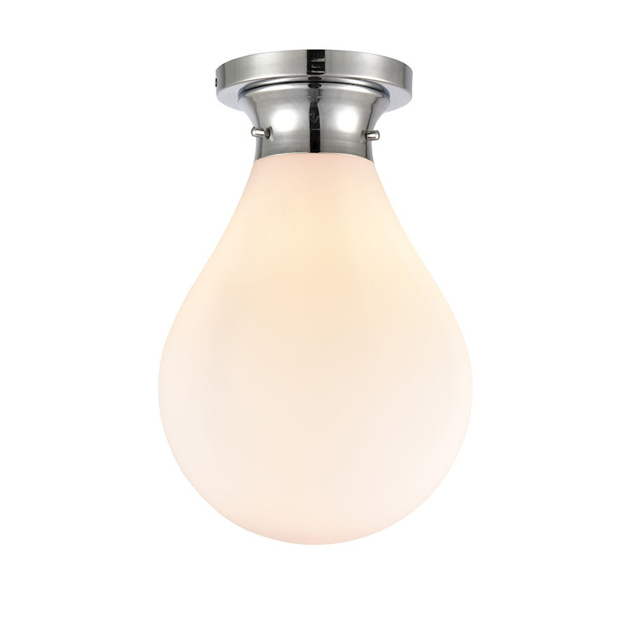 Innovations Genesis 14.75in 1-Light LED Flush Mount | Contemporary Polished Chrome and White Glass | Bathroom & Hallway | Model 414-1F-PC-10W-LED