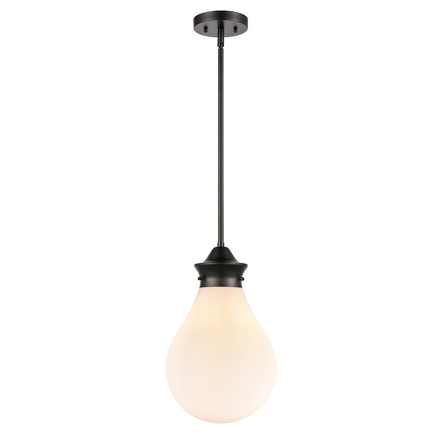 Innovations Genesis 16in 1-Light Mini Pendant | Contemporary Matte Black Steel and White Globe Glass | Kitchen Island & Dining | Model 414-1S-BK-10W-LED