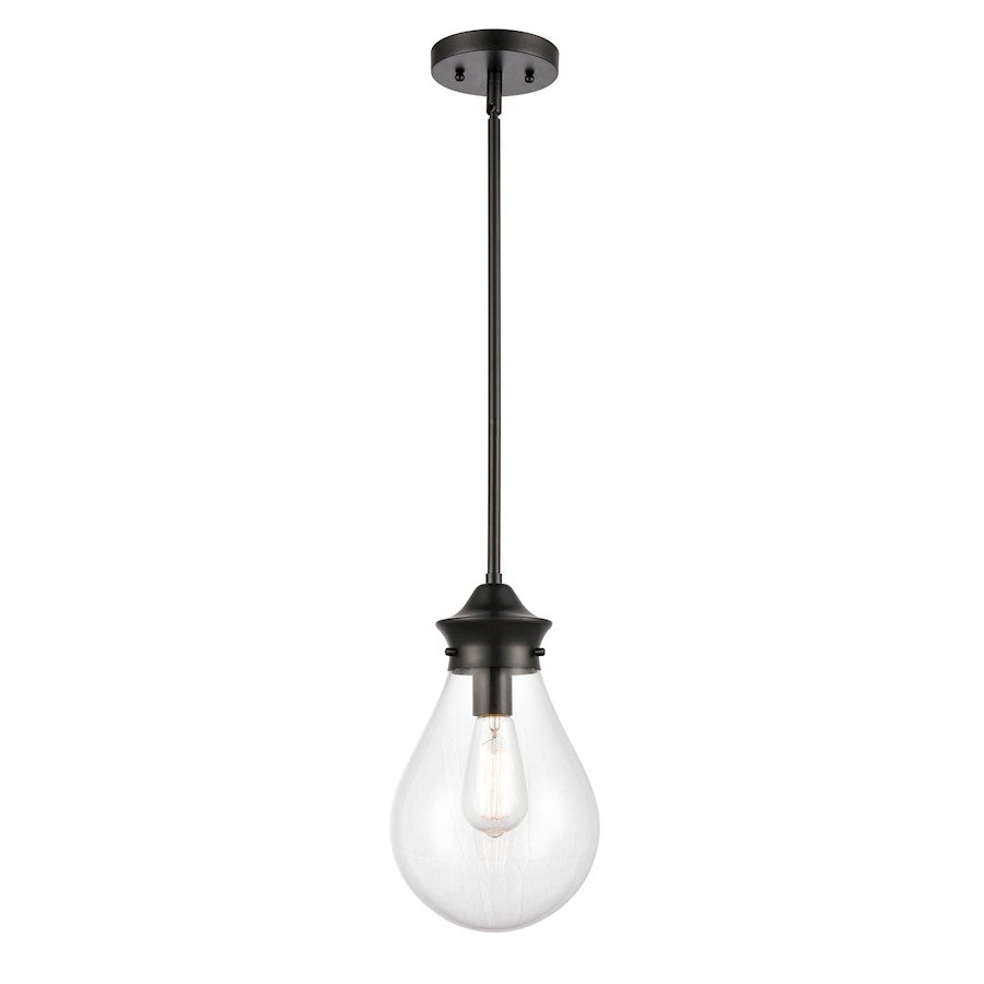Innovations Genesis 8in 1-Light Mini Pendant | Contemporary Matte Black Steel and Clear Glass | Kitchen Island & Dining Room | Model 414-1S-BK-8CL-LED