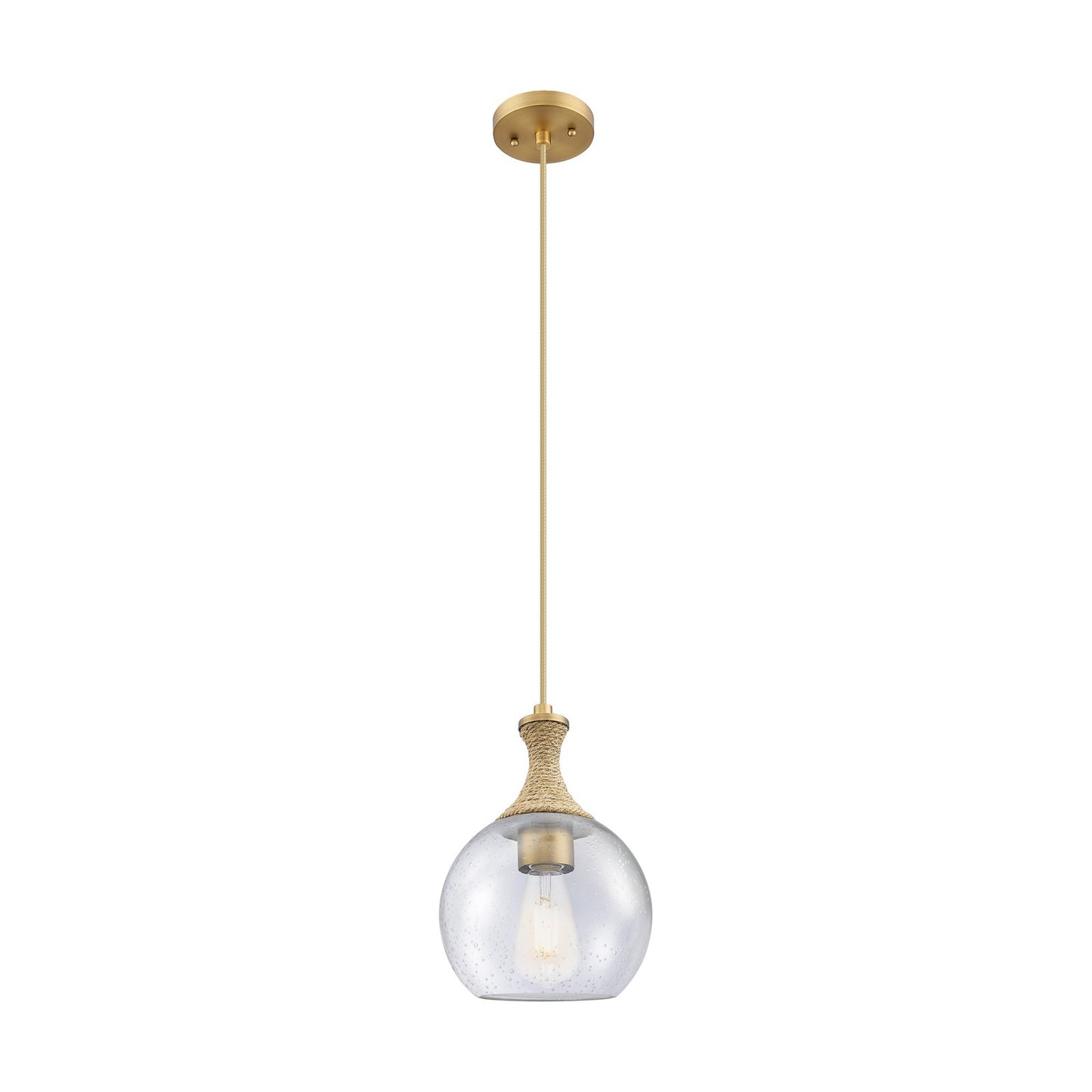Innovations Astor 8in 1-Light Mini Pendant | Industrial Brushed Brass and Seedy Glass | Kitchen Island & Dining Room | Model 415-1PR-BB-G124-8