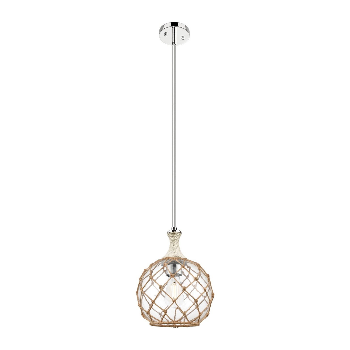 Innovations Astor 10in 1-Light Mini Pendant | Polished Nickel and Clear Glass with Brown Rope | Kitchen Island & Dining | Model 415-1SR-PN-G122-10RB