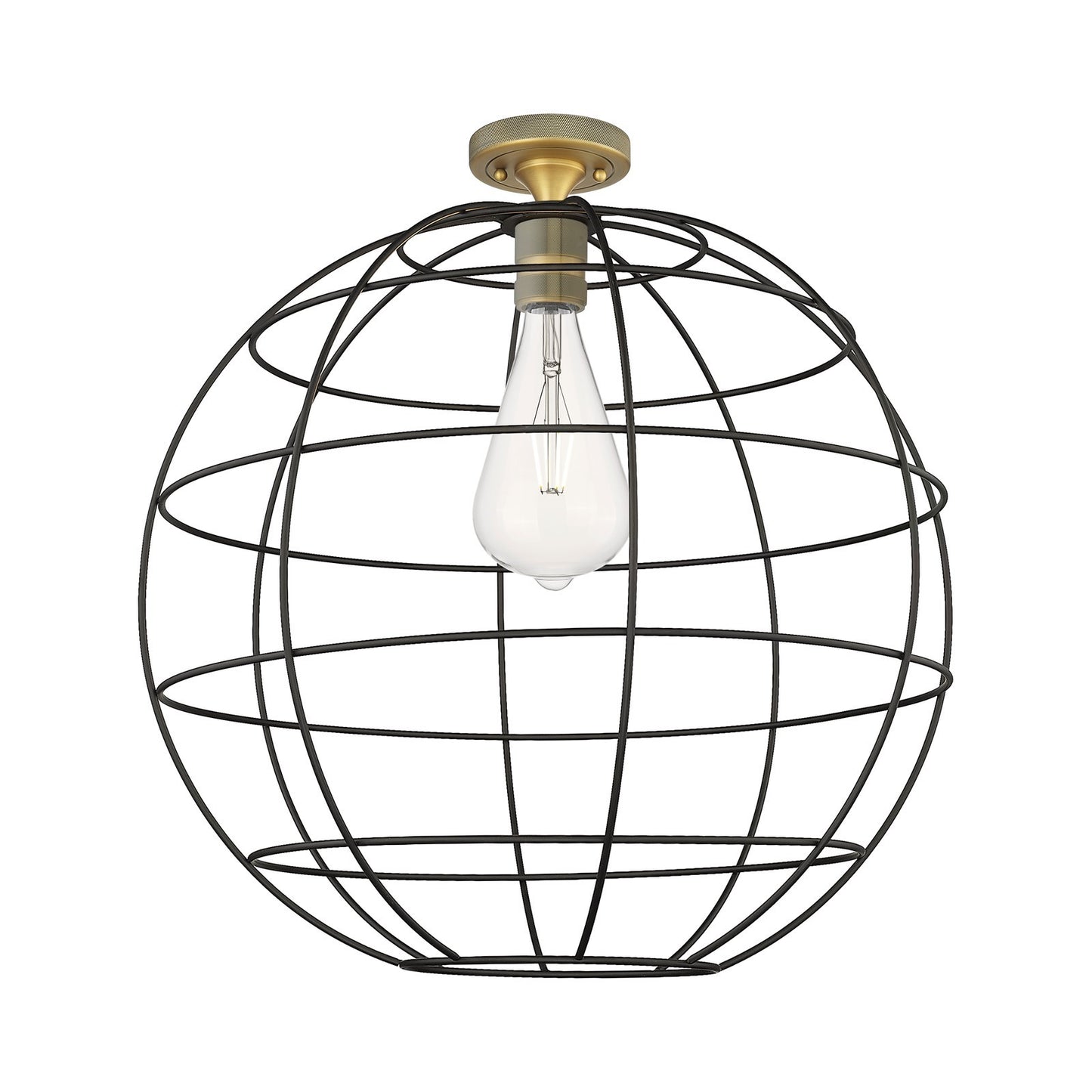 Innovations Lake Placid 22in 1-Light Flush Mount | Industrial Brushed Brass and Matte Black Metal | Hallway & Bedroom | Model 434-1F-BB-CE-22-BK
