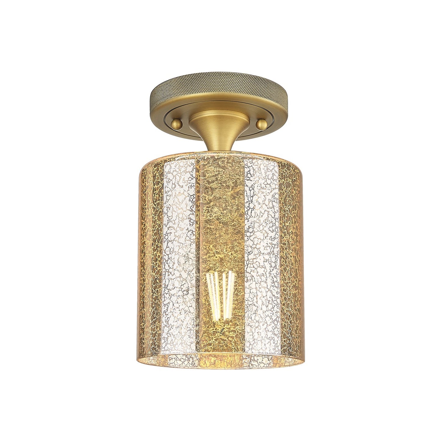 Innovations Cobbleskill 5in 1-Light Flush Mount | Industrial Brushed Brass and Mercury Glass | Bathroom & Hallway | Model 434-1F-BB-G116