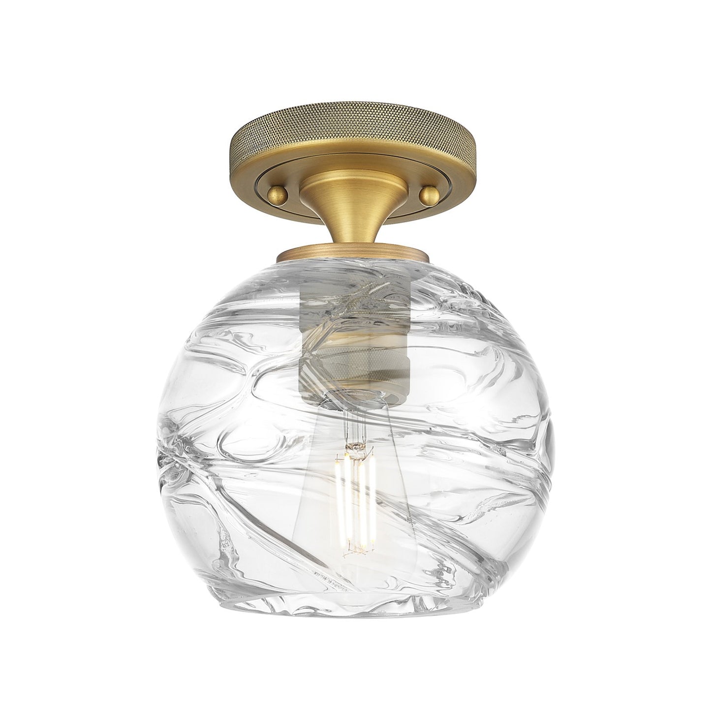 Innovations Crown Point 6in 1-Light Flush Mount | Industrial Brushed Brass and Clear Deco Swirl Glass | Hallway & Bedroom | Model 434-1F-BB-G1213-6CL