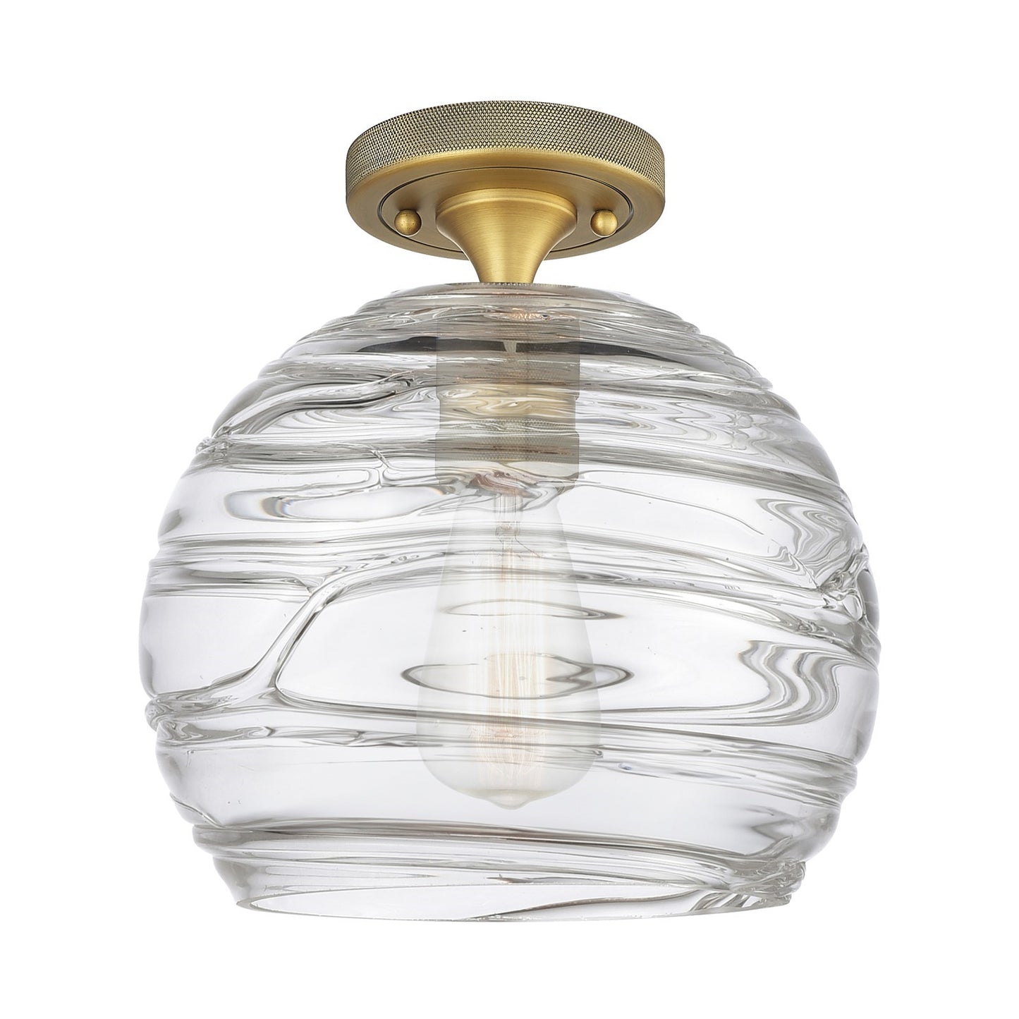 Innovations Crown Point 8in 1-Light Flush Mount | Industrial Brushed Brass and Clear Deco Swirl Glass | Hallway & Bedroom | Model 434-1F-BB-G1213-8CL